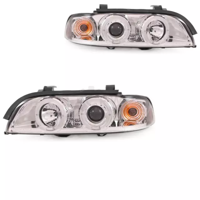 Set Fanali per BMW 5er E39 Anno Fab. 1995-08/2000 Trasparente/Cromo Angel Eyes
