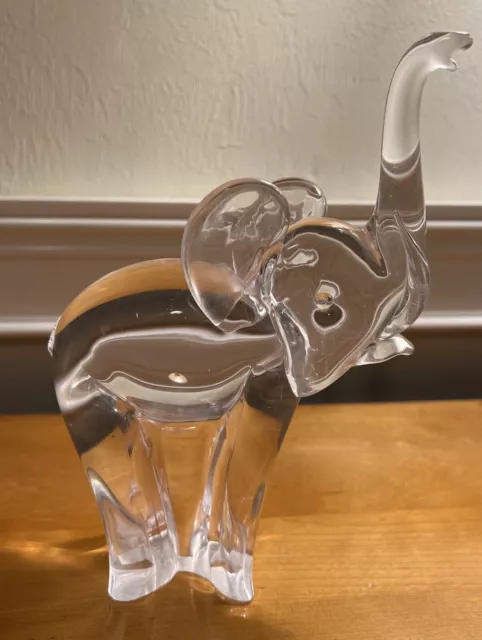 Vintage Clear Art Glass Trunks Up & Ears Out Elephant Figurine ~Happiness & Luck