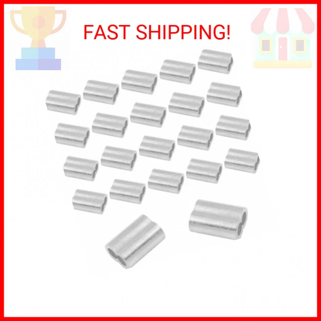Auvotuis 25Pcs Aluminum Crimping Loop Sleeve, 1/4 Inch (6mm) Wire Rope Sleeve fo