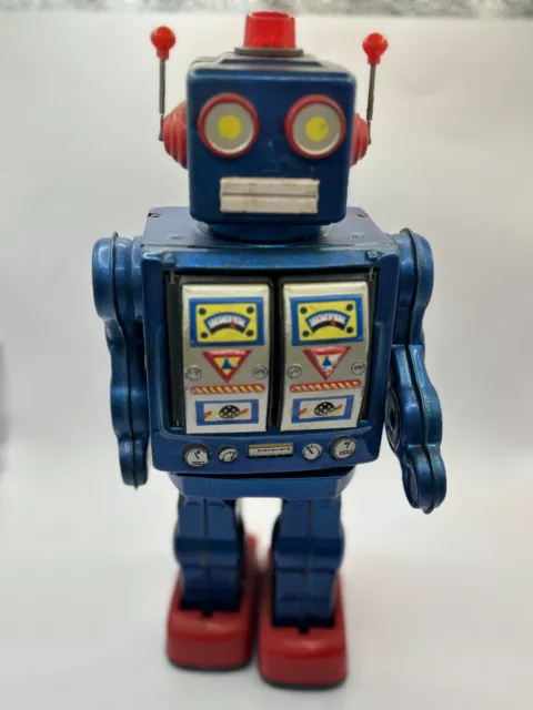 Vintage Star Strider Robot Blue Battery Operated Tin Toy Made in Japan