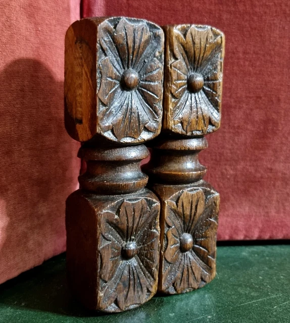 2 Victorian rosette wood carving Column Antique french architectural salvage 5"9