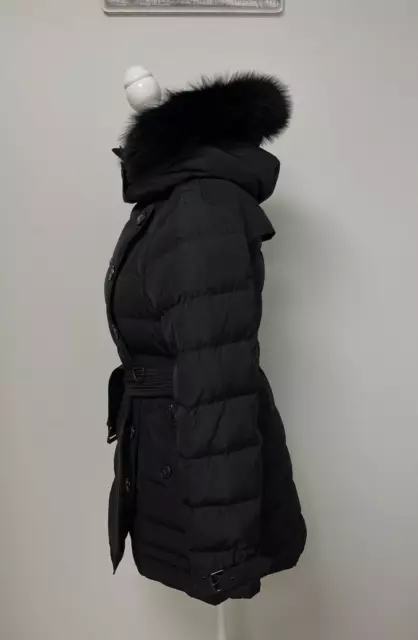 BURBERRY BRIT Allerdale Down Jacket Puffer Coat Fox Fur Hood Belt Black Size S 3