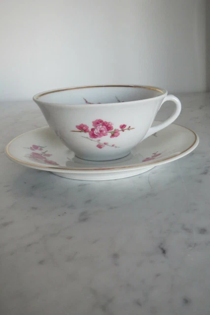 2 Tasses à Chocolat/thé Motif Floral Avec Filet Doré - Occasion, Décoration Délicate