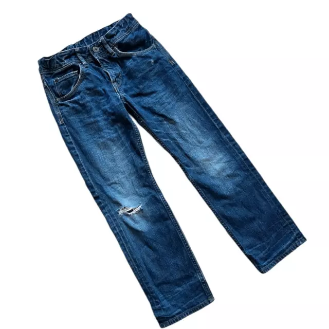 Youth Boys H&M &Denim & Denim Dark Rinse Distressed Knee Jeans - Sz 8/9