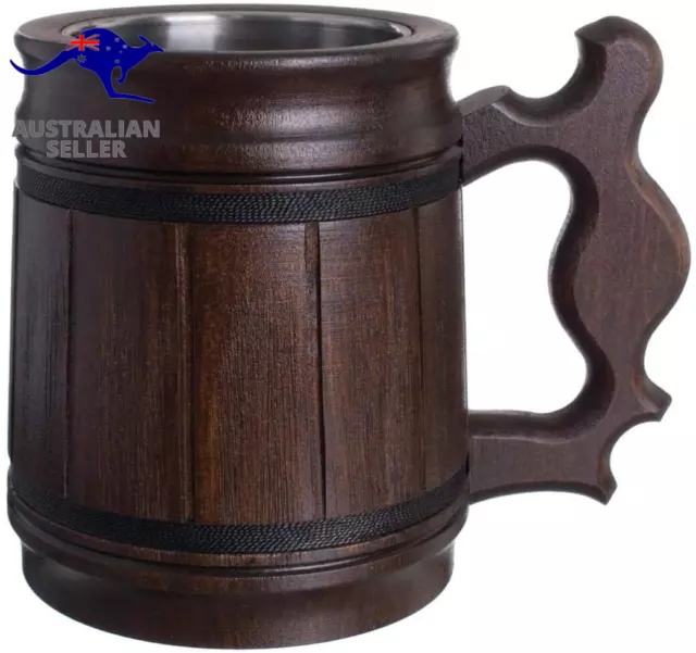 Handmade Beer Mug Oak Wood Stainless Steel Cup Gift Natural Eco-Friendly