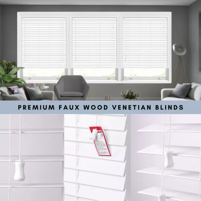 Faux Wood wooden Blind Venetian window Blinds 50mm Slats Tape & String Trimmable