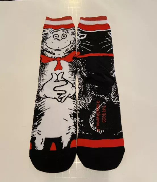 New Cat In The Hat Dr Seuss Crew Socks Free SHIPPING Adult 8-12 Christmas Gift