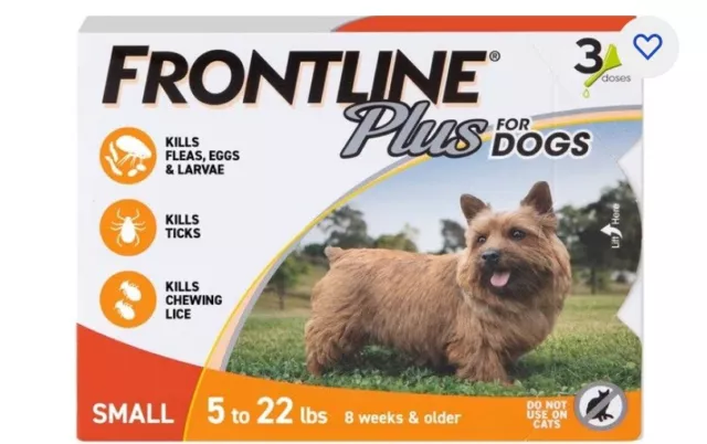 Frontline Plus For Dogs Flea & Tick Control 5-22 lbs 3 Doses Small Dogs