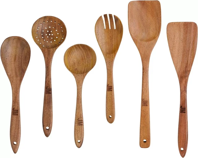 4-teiliges Kochutensilien-Set Aus Teakholz – Löffel, Spatel, Sieblöffel & Pfannenwender, Schonend & Hitzebeständig
