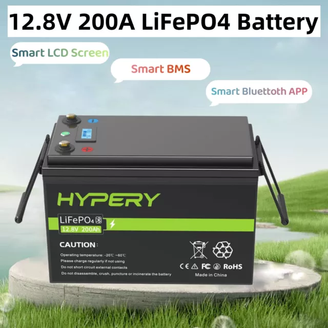 Batteria Solare al Litio 12.8V 200ah LiFePO4 Batteria con Bluetooth Off-Grid CAMPER E-Bike