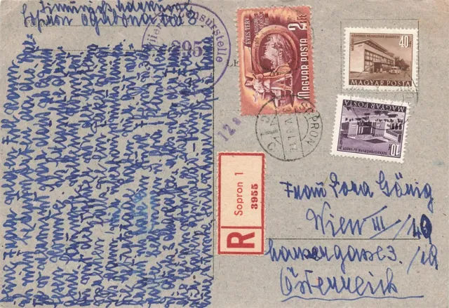 899600) Ungarn Postkarte per Einschreiben aus Sopron 1953 n. Wien, Zensur