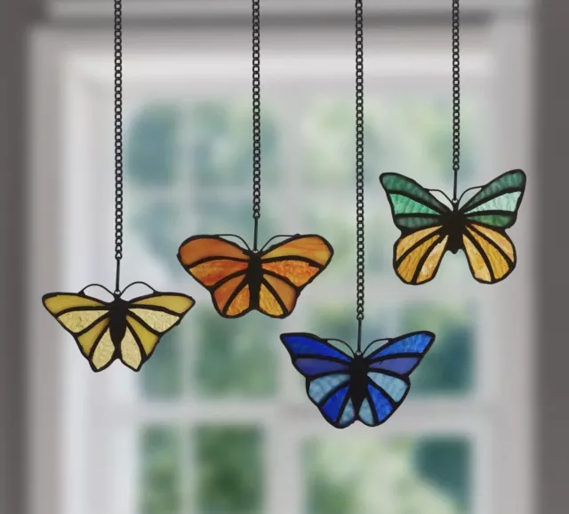 River of Goods Window Panel Set Stained Glass Lovely Butterflies Colorful Wings 2