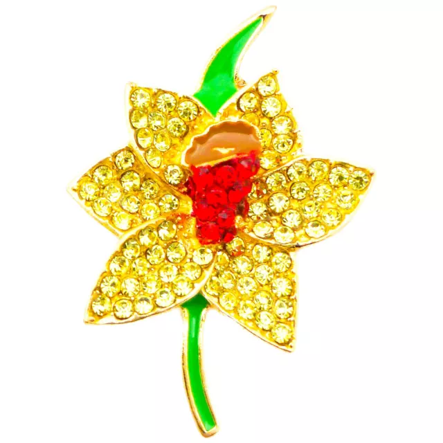 New Gold Daffodil Rhinestone Diamante Crystal Brooches Pin Bouquet Lot For Women