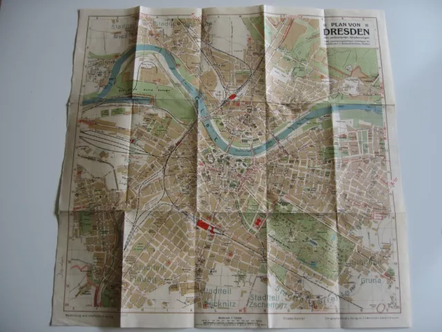 Plan von Dresden Meinhold & Söhne Stadtplan Landkarte Antik 1:15000 Lithographie