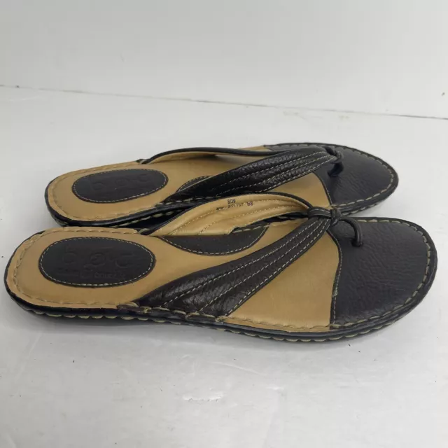 BOC Born Womens Leather Thong Sandal Size 8/39 Slides Slip On Dark Brown BC6197