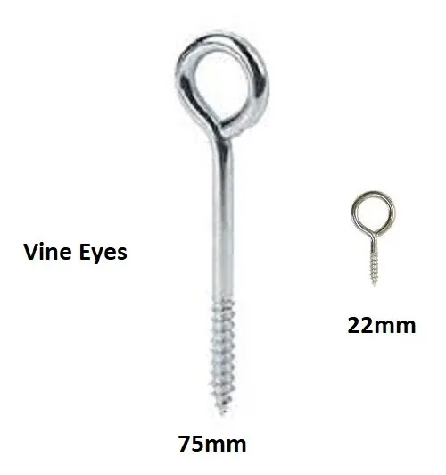 VINE EYE Screw In - Zinc Plated BZP Plant Training Garden Eyes 75mm or 22mm