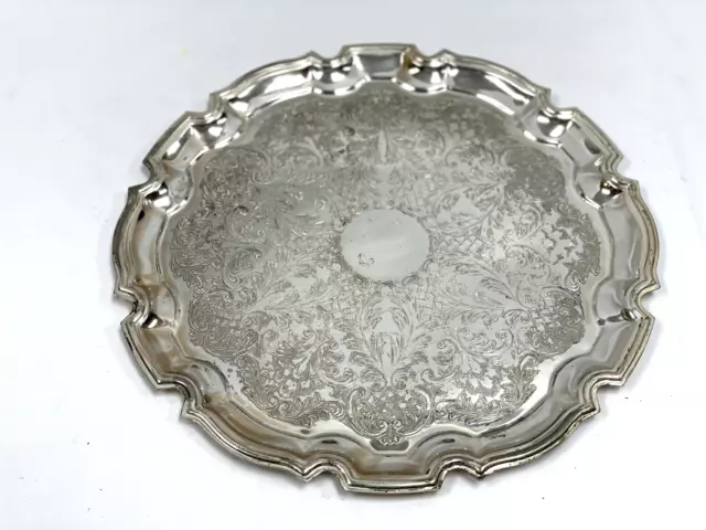 Silver Plated Round Tray Plate 31.5CM Tarnished Antique Pattern - C55 O665