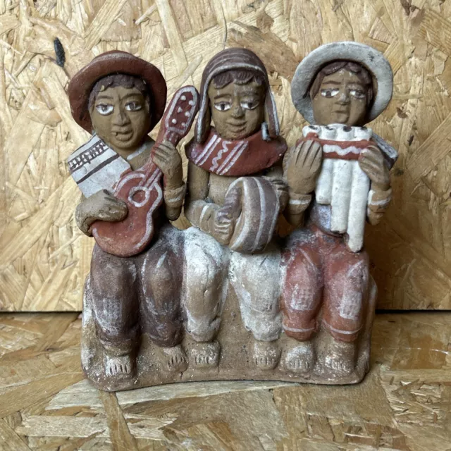 Vintage Terracotta Peruvian Folk Art Musical Trio Band Ornament