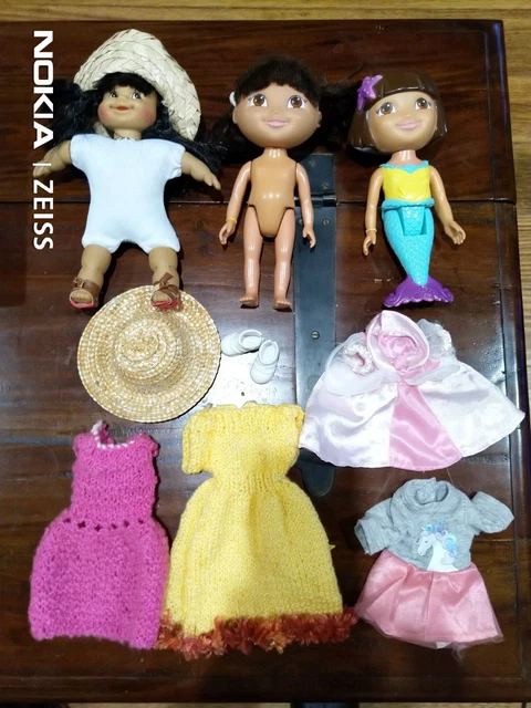 Dora the Explorer DOLL + MERMAID + MEXICAN GIRL FRIEND + CLOTHES Shoes LOT Toys