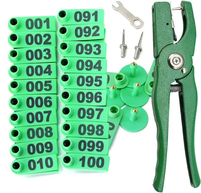 Livestock Animal Ear Tagging Pliers with Spare pins and 001-100 Number Plastic T
