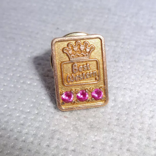Vintage Best Western Hotels & Resorts 10K Gold Filled Service Pin w 3 Red Stones