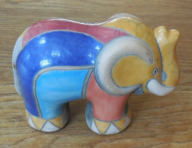 Raku South African vintage handmade pottery elephant signed