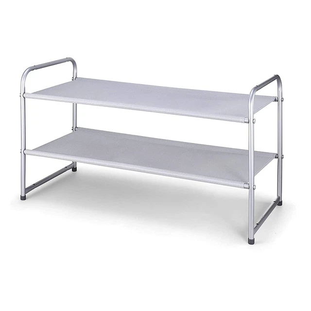 2-Tier Stackable Shoe Rack Fabric Shoe Shelf Storage Silver