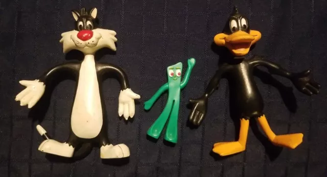 Warner Bros Looney Tunes 1988 Sylvester cat Daffy Bendable Bendy Figure WB Gumby