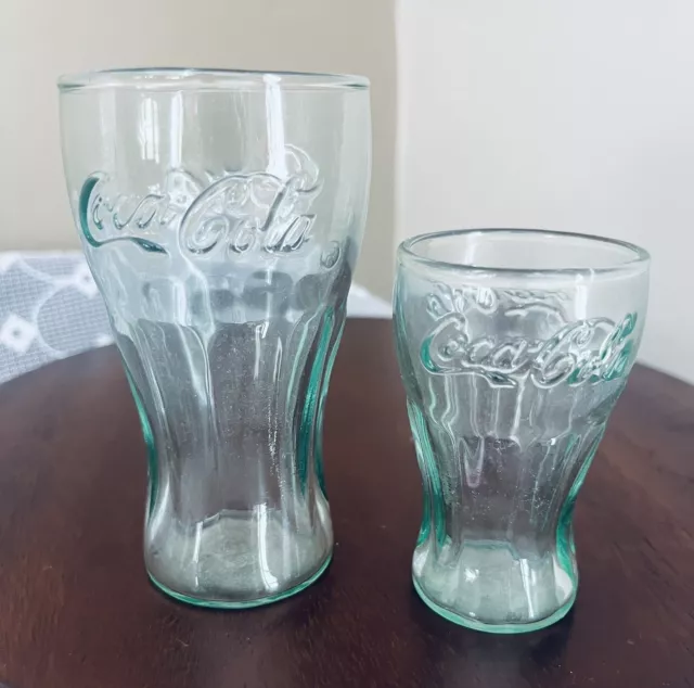 2 vintage green Coca-Cola drinking glasses