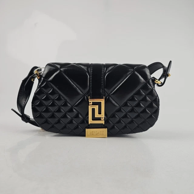 Versace Greca Goddess Mini Black Leather Shoulder Bag New FW23