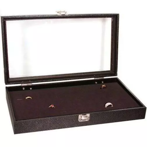 72 Rings Jewelry Case Glass Top Display Travel Ring Box