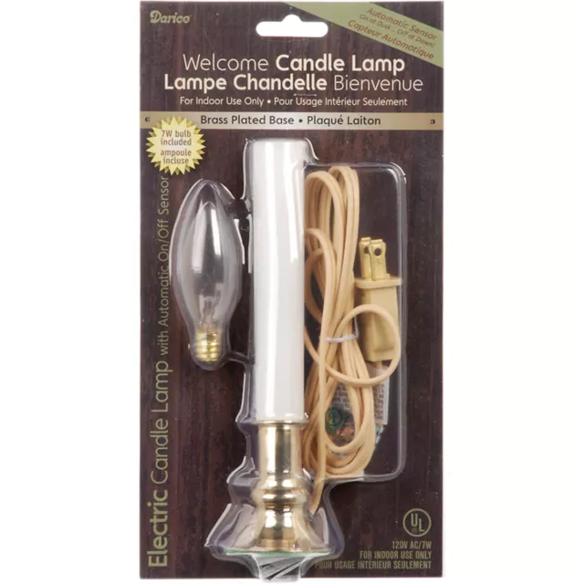 Darice Electric Welcome Candle Lamp with Automatic Sensor Brass Plated 7 Inches