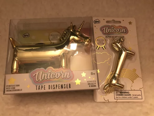 NPW Magical Gold Edition Unicorn Tape Dispenser & Ballpoint Pen Black Ink Set
