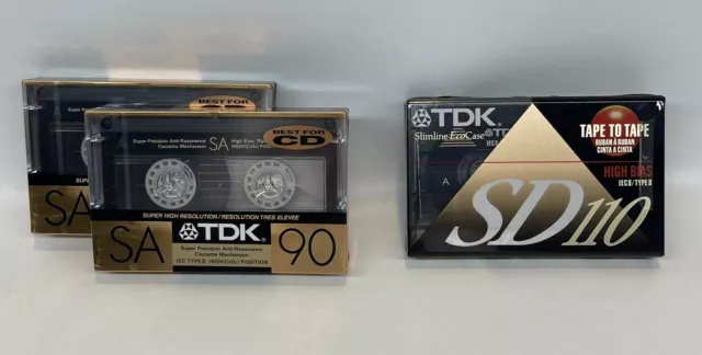 TDK Cassette Tapes SA90 High Position Type II Sd110 High Bias Type II 3 Lot New