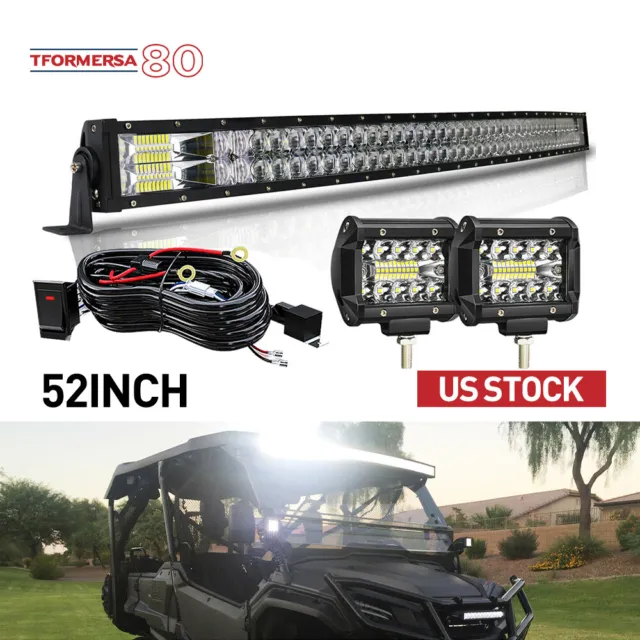 52 Inch 300W Curved Combo LED Lights Bar +2x Pods+Wire for Ford Jeep GMC Truck
