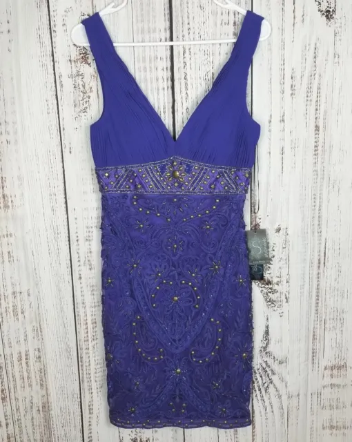 NWT Sue Wong Nocturne Size 6 Purple Embroidered Beaded Overlay Dress Sleeveless