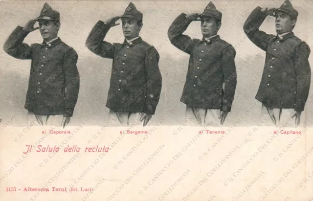 1900c Saluto della recluta Umoristica Soldato Regio Esercito Cartolina militare
