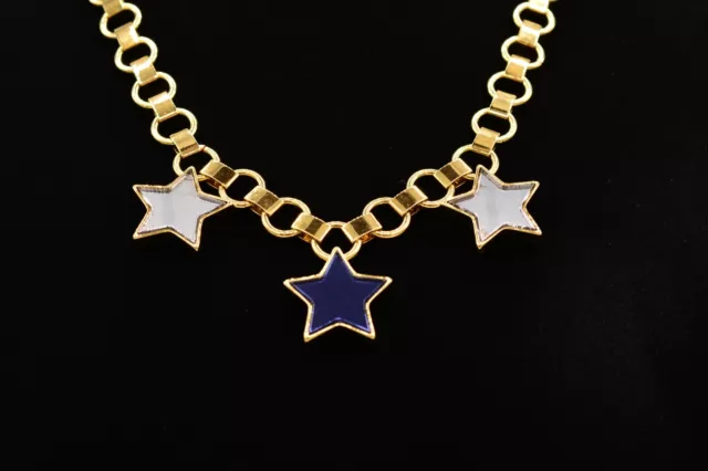 Marc Jacobs Star Necklace Blue Mirror Charms Chunky Chain Gold Signed 9J 2