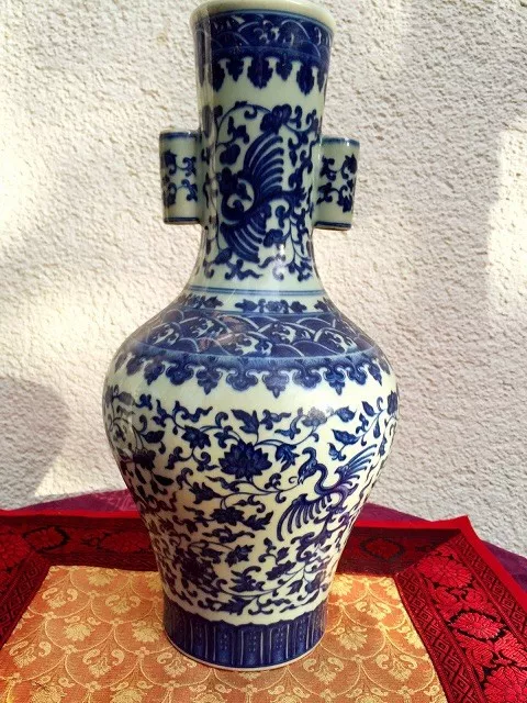 China Boutique Vase- Qing Yuan Dynastie Porzellan Vase,  Blaue Weiße BlütenGlück