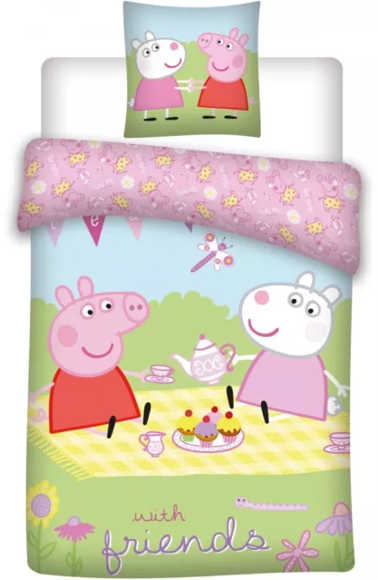 Wendebettwäsche Peppa Pig Wutz Tee Picknick Pause Kinder Bettwäsche Set Mädchen