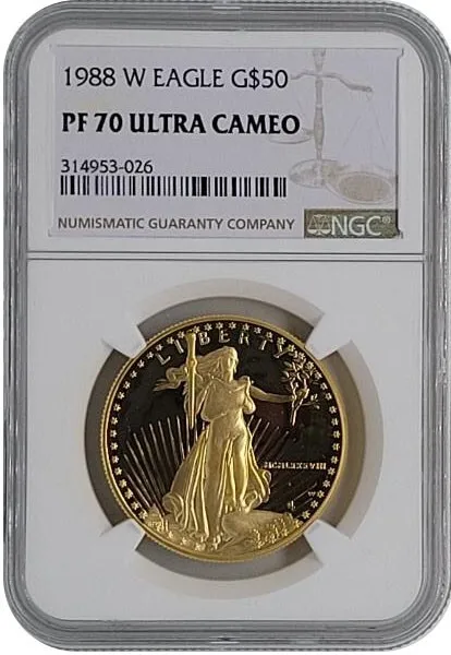 1988 W American Proof Gold Eagle 1 Oz coin $50 NGC PF70 Ultra Cameo