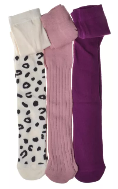 3 pairs of Leopard, Pink & Damsen Baby Tights -18-24 months