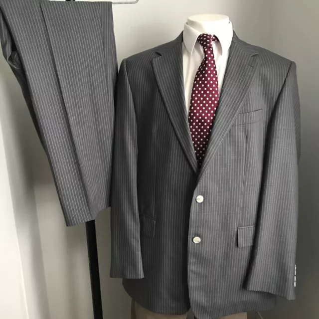 ODERMARK SUIT Grey Pinstripe Pure New wool 44 R Jacket Trousers 38 W 32 L Formal