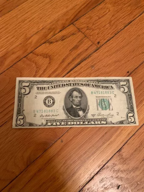 1950A $5 miscut error New York Rare Federal Reserve Note.