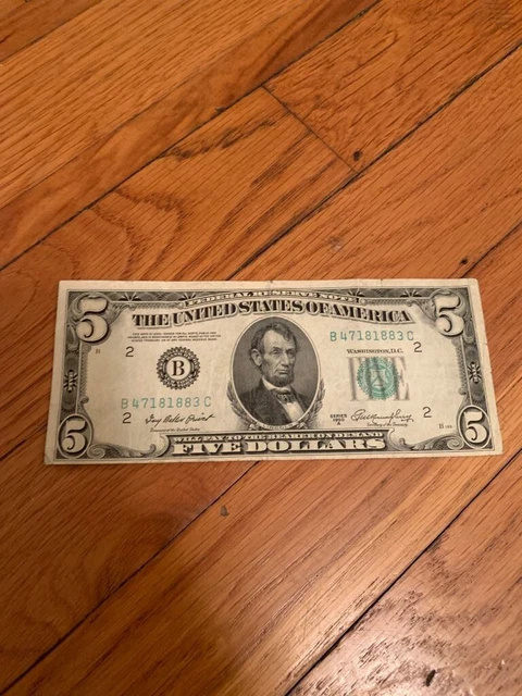 1950A $5 miscut error New York Rare Federal Reserve Note.