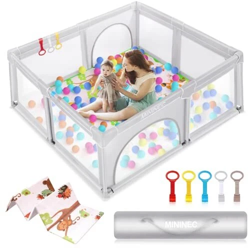 Baby Playpen with Mat,50"x50" Baby Playpen for Babies and 50*50*27 Inch Grey