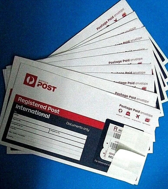 10 AUSTRALIAN INTERNATIONAL Registered Envelopes DL Size New Australia