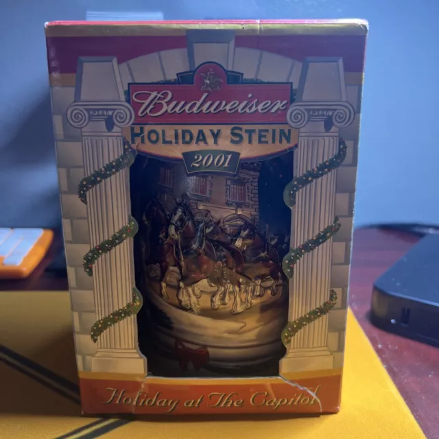 2001 Anheuser Busch Budweiser Holiday Beer Stein Mug "Holiday At The Capitol." 