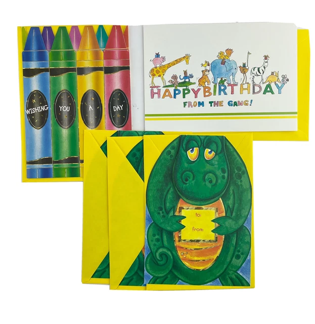 Birthday Cards For Kids Lot of 5 Cards Crocodile Crayons Zoo Animals