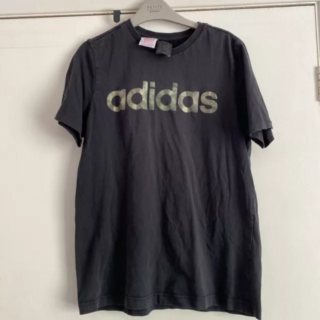 Teens Adidas Black And Gold Tshirt Top Age 13/14 Logo 36/L24” 100% Cotton